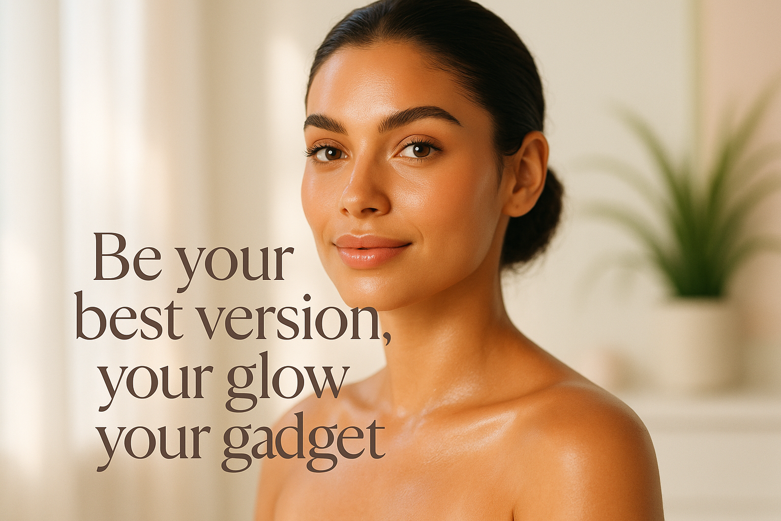 my niche is health and beauty. based on this a girl pic, where caption is write, be your best version, your glow your gadget